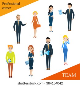 Modern business people flat lines. Conceptual illustration of a professional team. Human resources. The close-knit team with a competent leader. Businessman businessman. Symbols banners avatars