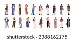 Modern business people set. Businessman in office suit standing. Businesswoman with smartphones. Diverse workers of multinational group. Happy men and women. Flat isolated vector illustration on white