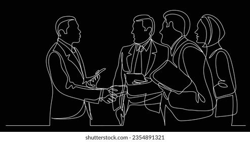 modern business people shaking hands after succesful conversation - one line drawing