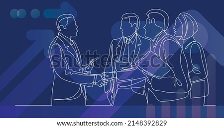 modern business people shaking hands after succesful conversation - one line drawing