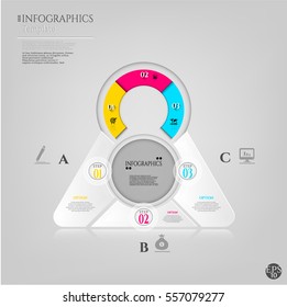 Modern, business poster with colorful graph, infograph, banners with numbers and simple gray icons, isolated on bright background, for infographics, presentations, reports, documents