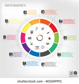 Modern, business poster with colorful, numbered circle, infograph with simple icons, isolated on bright background