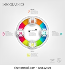 Modern, business poster with colorful, numbered circle, isolated on bright background
