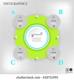 Modern, business poster with green circle, infograph with simple icons, isolated on bright background, for infographics, presentations, reports, documents