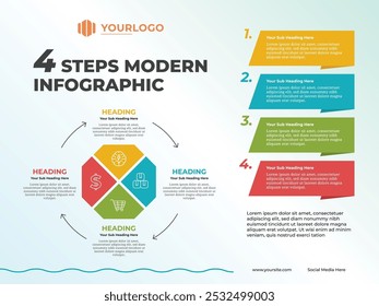 Presentación de negocios moderna Plantilla infográfica de 4 pasos, Plantilla de negocios moderna, diseño infográfico