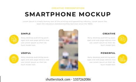 Modern business presentation design with yellow shapes on white background. Editable annual report flyer leaflet corporate presentation Power Point PPT template. Simple webpage design