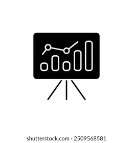 Ícone de apresentação comercial moderna com gráfico de análise de dados para relatórios corporativos, estatísticas de mercado e materiais educacionais - ideal para infográficos, planejamento de estratégia e reuniões profissionais