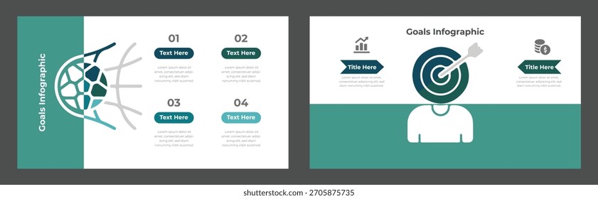 Apresentação de negócios moderna slide com quatro etapas, ícone de crescimento financeiro e seta atingindo o objetivo para a conclusão bem-sucedida da meta. Modelo infográfico perfeito para apresentações.