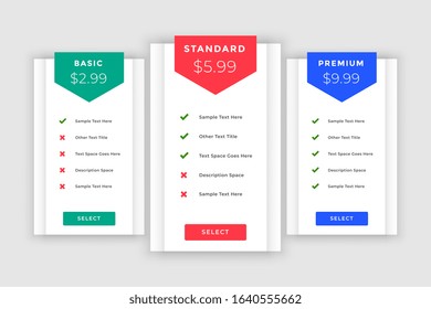 modern business price table comparison template design