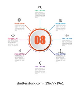 Modern business process chart infographics template. Vector banner used for presentation and workflow layout diagram, web design. Abstract elements of graph 8 steps options.