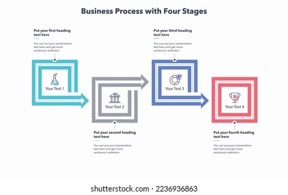 Modern business process with four stages. Flat creative diagram with minimalistic icons.