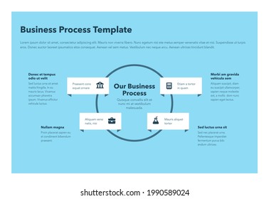 Plantilla moderna de procesos de negocio con 4 pasos - versión azul. Fácil de usar para su sitio web o presentación.	