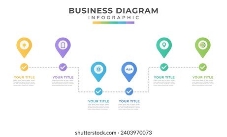 Modern business process template with 6 steps. Easy to use for your website or visualizing presentations.