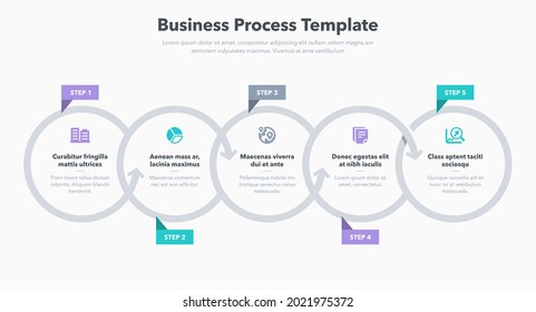 Modern business process template with five steps. Easy to use for your website or presentation.