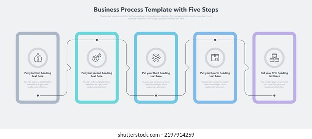 Modern Business Process Template With Five Stages. Easy To Use For Your Website Or Presentation.