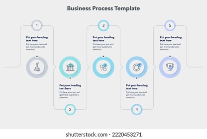 Modern business process template with five colorful steps. Slide for business presentation.