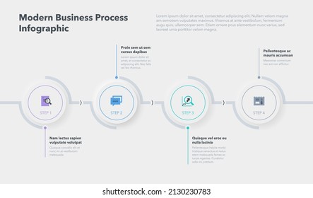 Moderna plantilla de procesos de negocios con cuatro coloridas etapas. Fácil de usar para su sitio web o presentación.