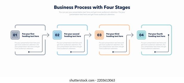 Modern business process template with four stages. Easy to use for your website or presentation.