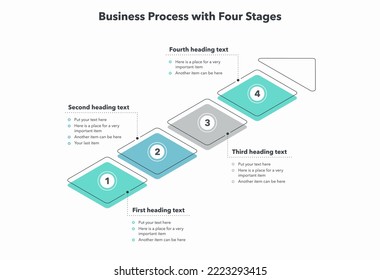 Modern business process template with four colorful stages. Flat infographic design.