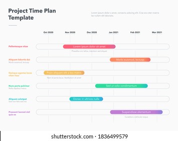 Modern business project time plan template with colorful project tasks in time intervals. Easy to use for your website or presentation.