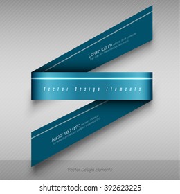 Modern business ribbon. Origami style banner. Blue vector design elements. The same illustration without sample texts in my portfolio.