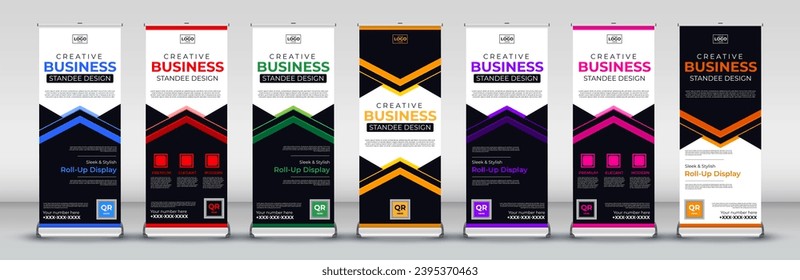 Modern business roll up Banner Design set for Street Business, events, presentations, meetings, annual events, exhibitions in red, green, blue, yellow, orange, purple, and pink