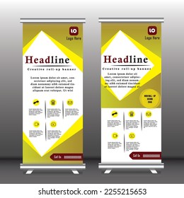 Modern Business Roll Up Stand   Banner Template Design.Abstract Yellow Colour 