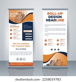 Modern Business Roll Up. Standee Design. Banner Template. Presentation and Brochure. Geometric x-banner and flag-banner advertising. Vector illustration.