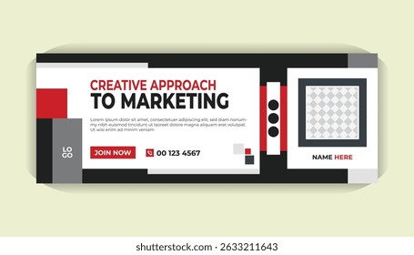 Modern Business Social media Cover Page Template with Red Accents and Photo Placeholder
