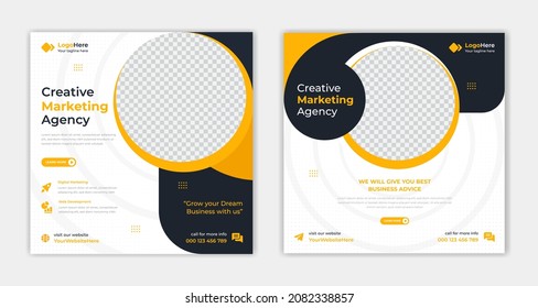 Modern Business social media post design template, corporate profile square set vector