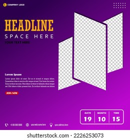 Modern business social media post template creative shapes, purple color design