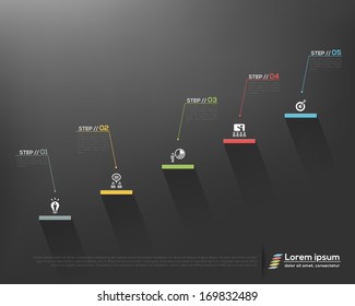 Modern business stair steps to success options on grey background Vector graphic design template