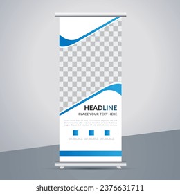  modern business stand banner with creative blue and white shapes