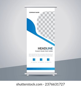  modern business stand banner with creative blue and white shapes