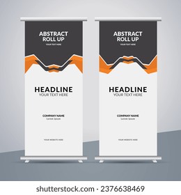 Modern business stand banner with creative blue and orange shapes