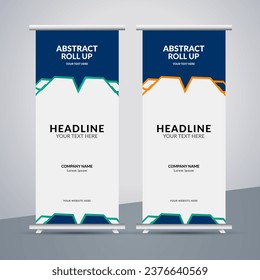 Modern business stand banner with creative blue and orange shapes