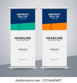 Modern business stand banner with creative blue and orange shapes