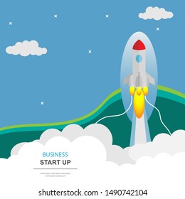 Modern business start up background. Business Startup Symbol. Vector Flat Design Rocket Launch.
