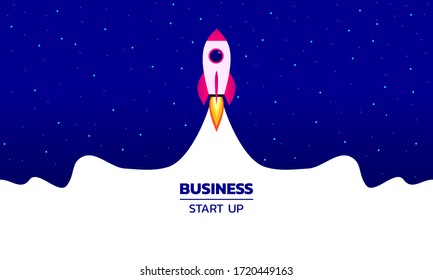 Modern business start up on a space background. Rocket launch.