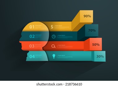 Modern business steps to success charts and graphs options, With creative head silhouette banner, Vector illustration modern design template