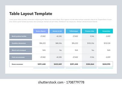 Modern business table layout template with the total sum row and place for your content. Flat design, easy to use for your website or presentation. - Shutterstock ID 1708779778