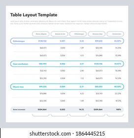 Modern business table layout template with the total sum row and place for your content. Flat design, easy to use for your website or presentation.