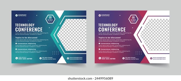 Modern business technology conference flyer and invitation banner template design for webinar, marketing webinar, etc	