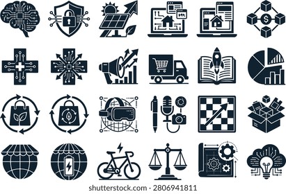 Modern business and technology icon collection featuring AI, cybersecurity, renewable energy, blockchain, finance, analytics, logistics, education, sustainability, legal services, media, and innovation concepts. Perfect for websites, mobile apps, dashboards, presentations, infographics, branding, and digital business projects.

#BusinessIcons #Technology #AI #ArtificialIntelligence #Cybersecurity #Blockchain #Finance #Analytics #Logistics #Education #RenewableEnergy #Innovation #Startup #DigitalBusiness #CloudComputing #Ecommerce #Marketing #VectorIcons #FlatDesign #IconSet #Infographic #Productivity #SmartTechnology #UI #UX