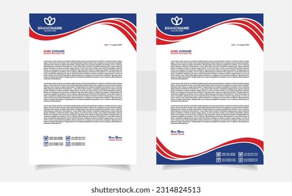 modern business teletterhead design template with red blue and white color combination A4 layout editable vector format