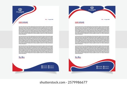 modern business teletterhead design template. red blue and white color. A4 layout