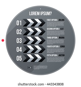 Modern business template with five numbered options on gray background. Neutral graphic style.