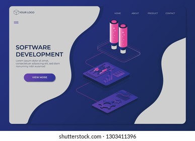 Modern business template with software development. Web development concept. Responsive website. Responsive ux design. Website layout design. Digital business analysis. Office business concept.