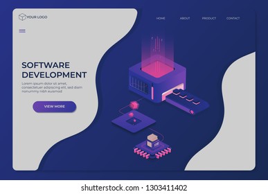 Modern business template with software development. Web development concept. Responsive website. Responsive ux design. Website layout design. Digital business analysis. Office business concept.