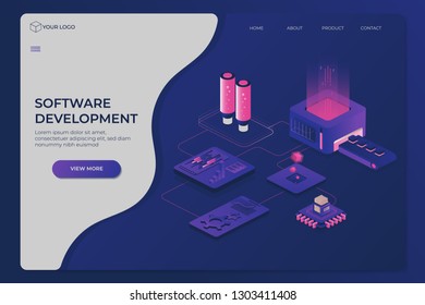 Modern business template with software development. Web development concept. Responsive website. Responsive ux design. Website layout design. Digital business analysis. Office business concept.